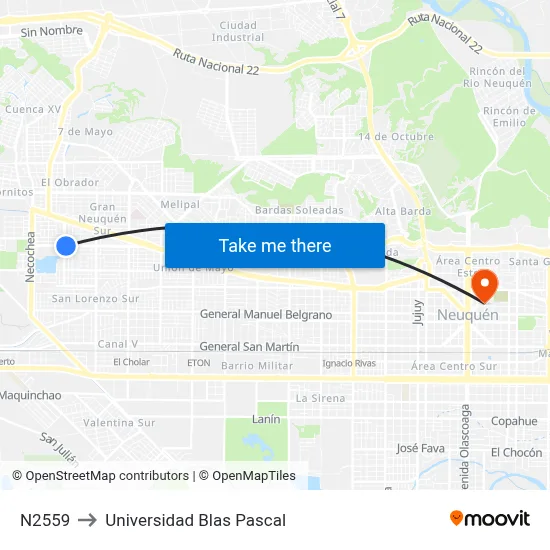 N2559 to Universidad Blas Pascal map