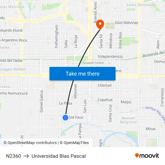 N2360 to Universidad Blas Pascal map