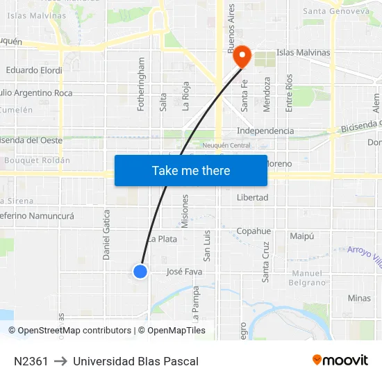 N2361 to Universidad Blas Pascal map