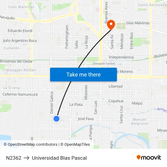 N2362 to Universidad Blas Pascal map