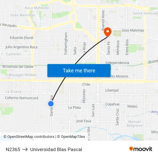 N2365 to Universidad Blas Pascal map