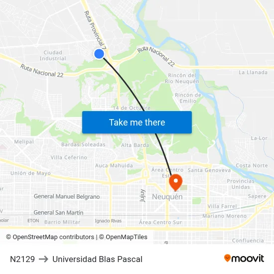 N2129 to Universidad Blas Pascal map