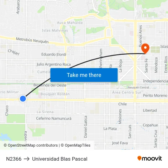 N2366 to Universidad Blas Pascal map