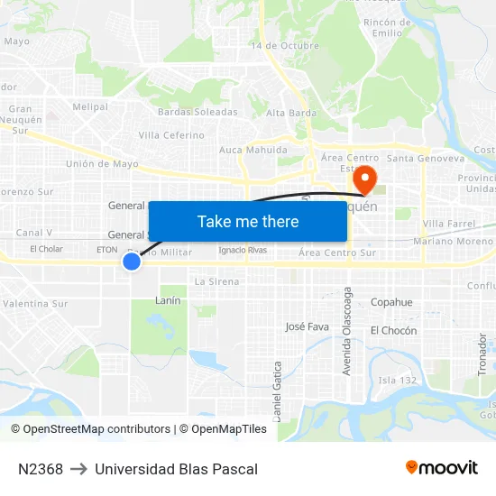 N2368 to Universidad Blas Pascal map