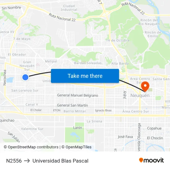 N2556 to Universidad Blas Pascal map
