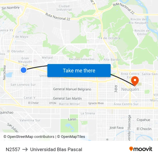N2557 to Universidad Blas Pascal map