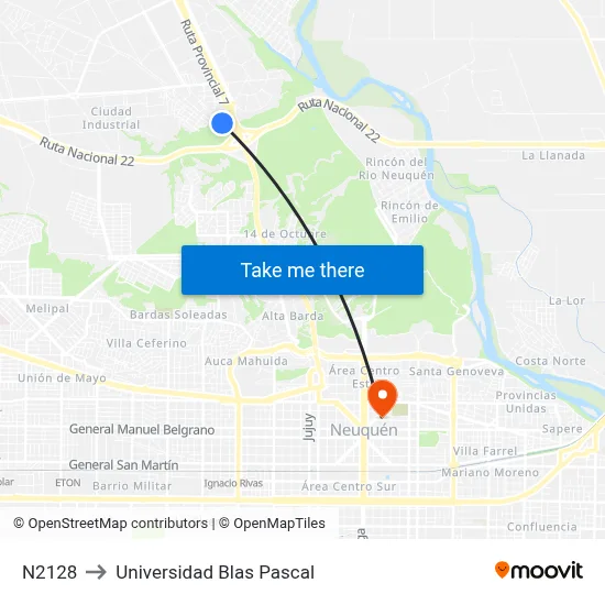 N2128 to Universidad Blas Pascal map