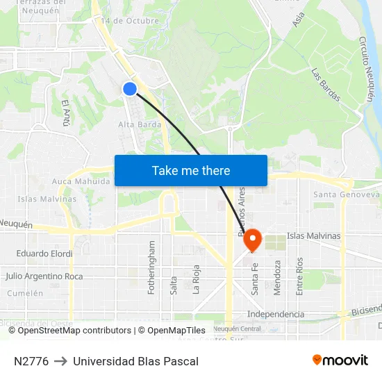 N2776 to Universidad Blas Pascal map
