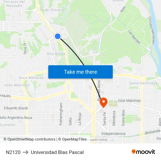 N2120 to Universidad Blas Pascal map