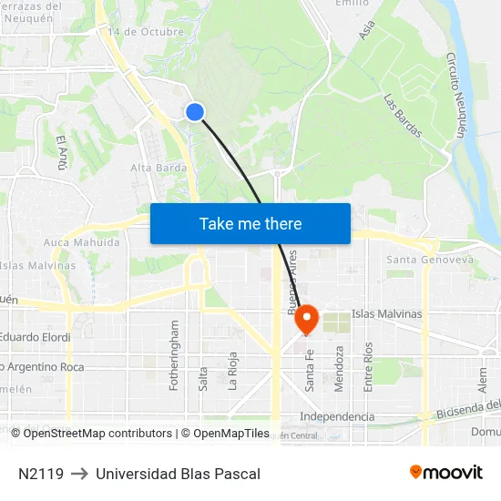 N2119 to Universidad Blas Pascal map