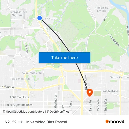 N2122 to Universidad Blas Pascal map