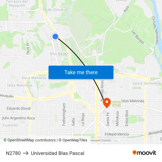 N2780 to Universidad Blas Pascal map