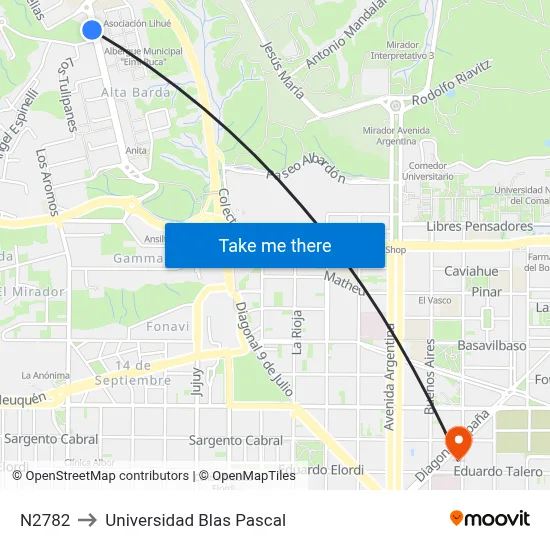 N2782 to Universidad Blas Pascal map