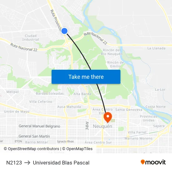 N2123 to Universidad Blas Pascal map