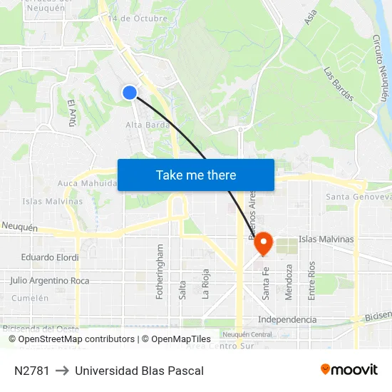 N2781 to Universidad Blas Pascal map