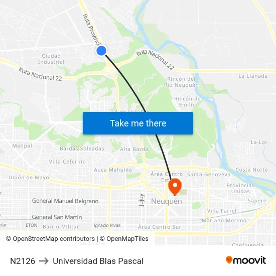 N2126 to Universidad Blas Pascal map