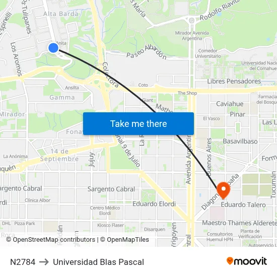N2784 to Universidad Blas Pascal map