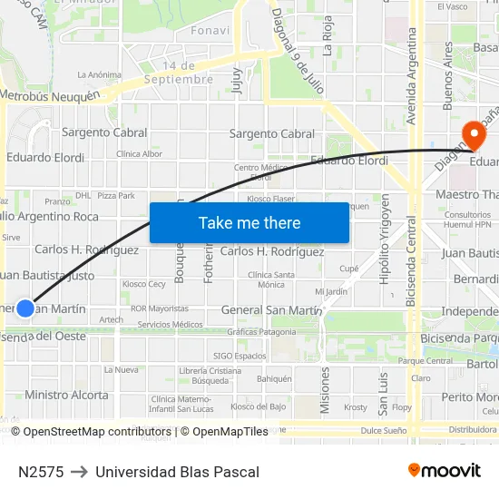 N2575 to Universidad Blas Pascal map