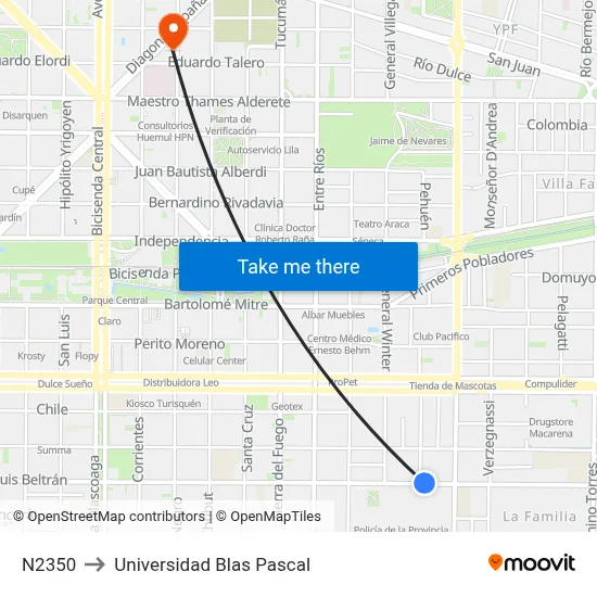 N2350 to Universidad Blas Pascal map