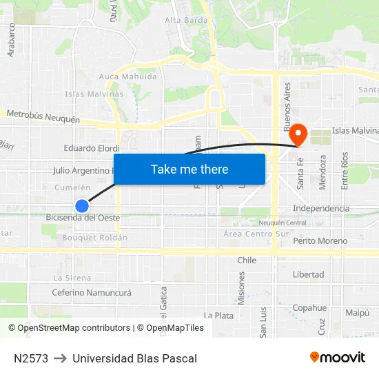 N2573 to Universidad Blas Pascal map