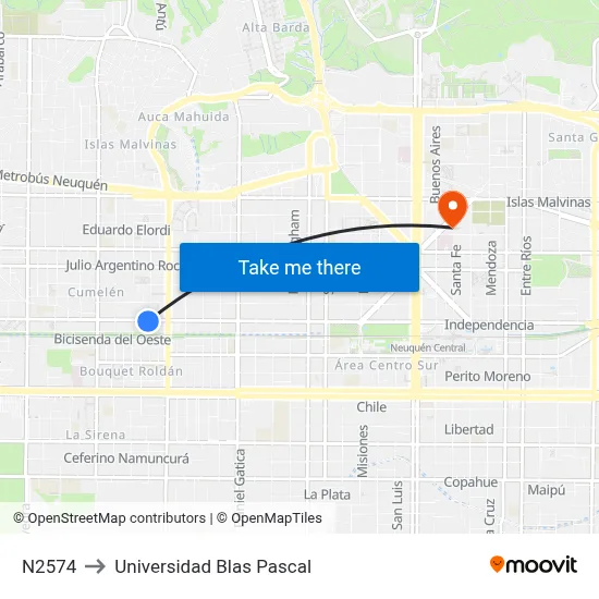 N2574 to Universidad Blas Pascal map