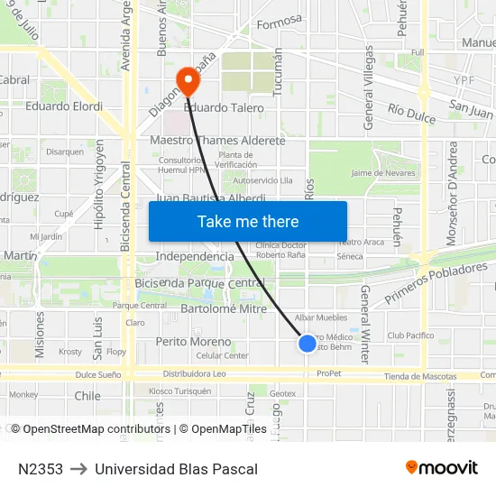 N2353 to Universidad Blas Pascal map