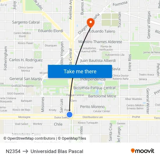 N2354 to Universidad Blas Pascal map