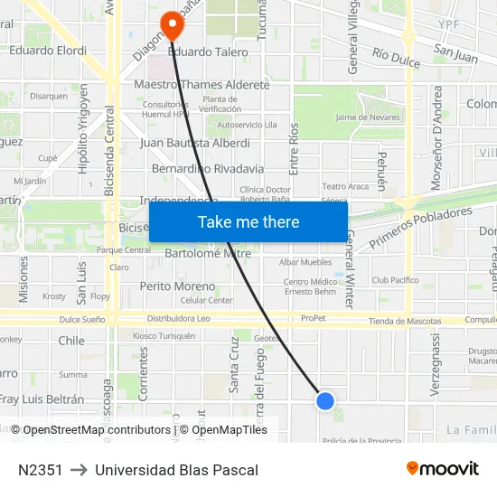 N2351 to Universidad Blas Pascal map