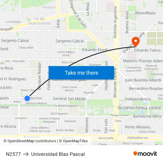 N2577 to Universidad Blas Pascal map