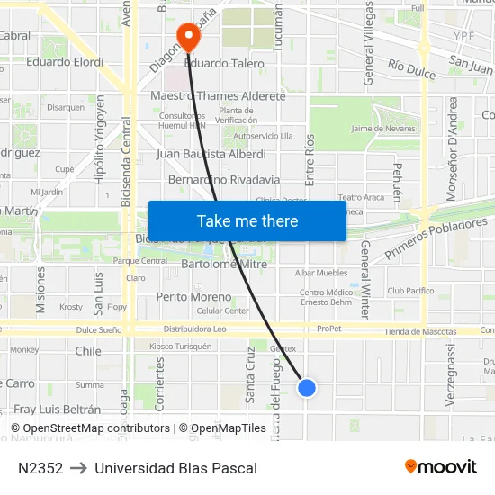 N2352 to Universidad Blas Pascal map