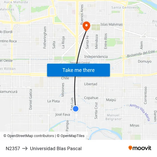 N2357 to Universidad Blas Pascal map