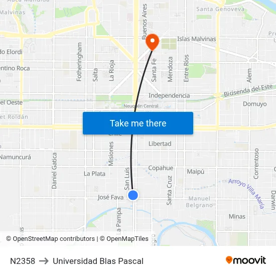 N2358 to Universidad Blas Pascal map