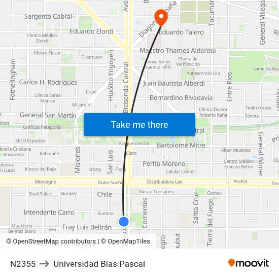 N2355 to Universidad Blas Pascal map