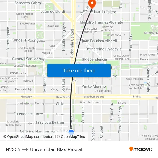 N2356 to Universidad Blas Pascal map
