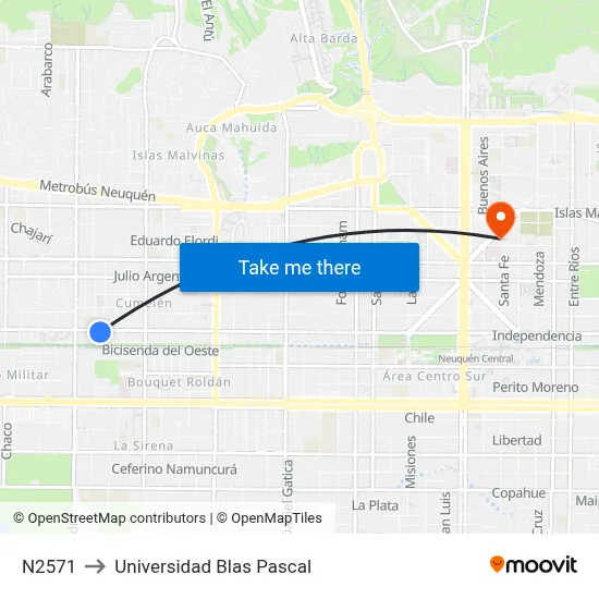 N2571 to Universidad Blas Pascal map