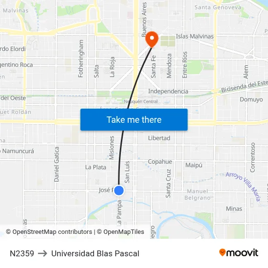 N2359 to Universidad Blas Pascal map
