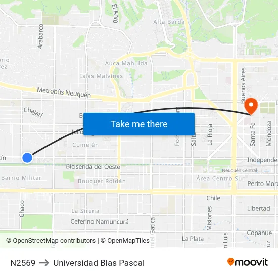 N2569 to Universidad Blas Pascal map