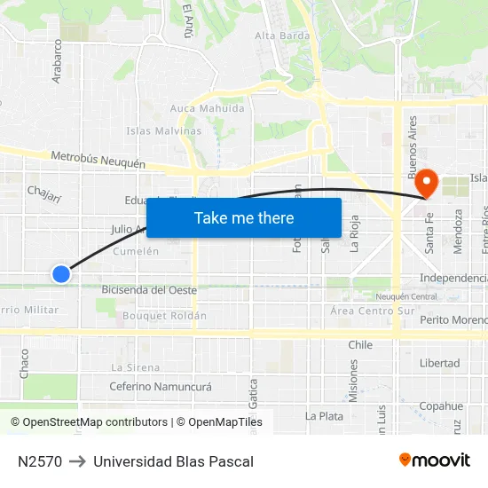 N2570 to Universidad Blas Pascal map