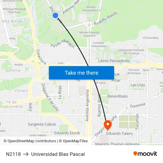 N2118 to Universidad Blas Pascal map