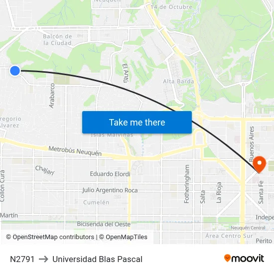 N2791 to Universidad Blas Pascal map
