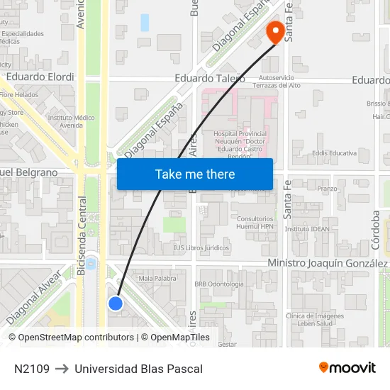 N2109 to Universidad Blas Pascal map