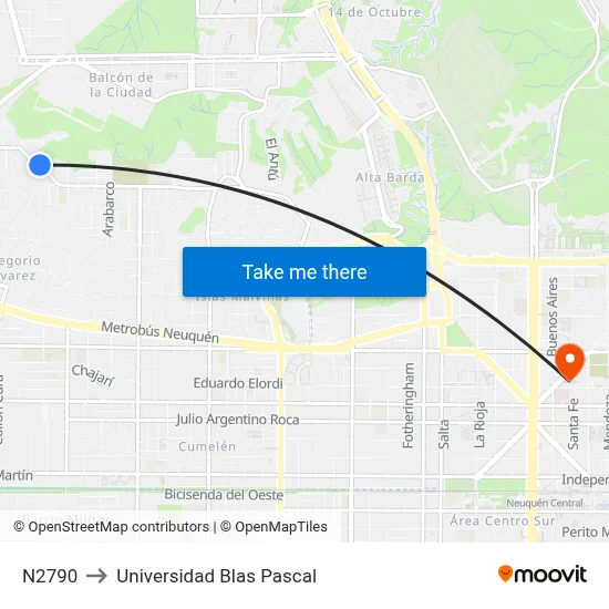 N2790 to Universidad Blas Pascal map