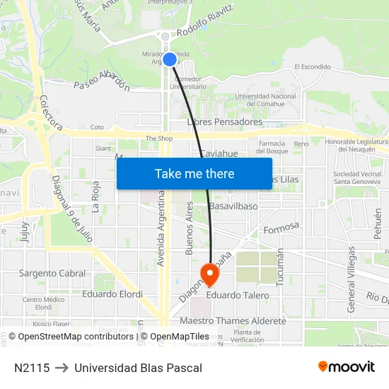N2115 to Universidad Blas Pascal map
