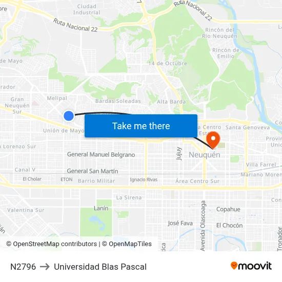 N2796 to Universidad Blas Pascal map