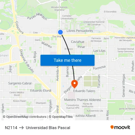 N2114 to Universidad Blas Pascal map