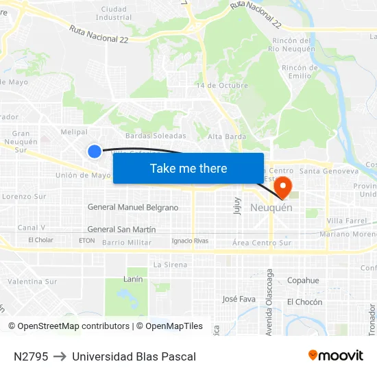N2795 to Universidad Blas Pascal map