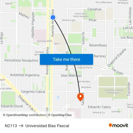 N2113 to Universidad Blas Pascal map