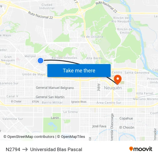 N2794 to Universidad Blas Pascal map
