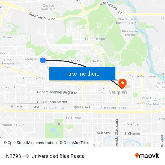 N2793 to Universidad Blas Pascal map
