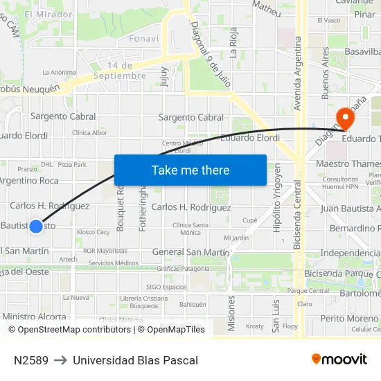 N2589 to Universidad Blas Pascal map